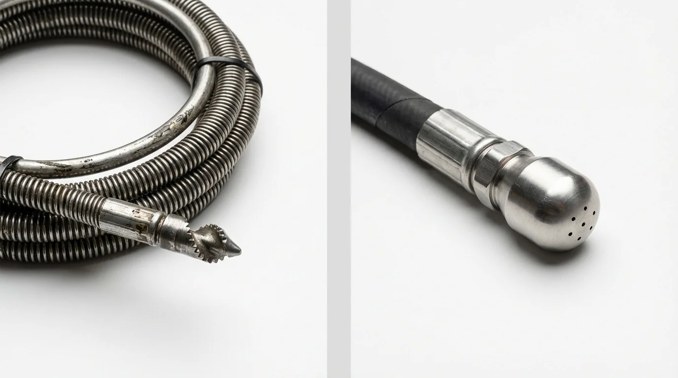 Drain snake cable and hydro jetting nozzle used for drain cleaning in Lincoln, MT