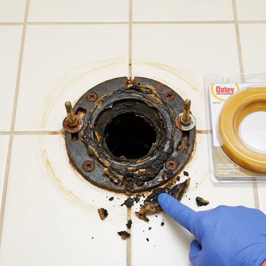 Failed wax ring showing water seepage at the base of a toilet in a Lincoln, MT home